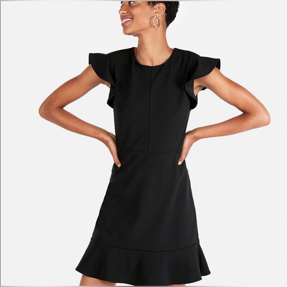 Express Ruffle Hem and Sleeve Pencil Work Dress